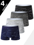 4pcs men's underwear, comfortable, soft and fashionable daily line print intimate boxer briefs, sporty and breathable boxers