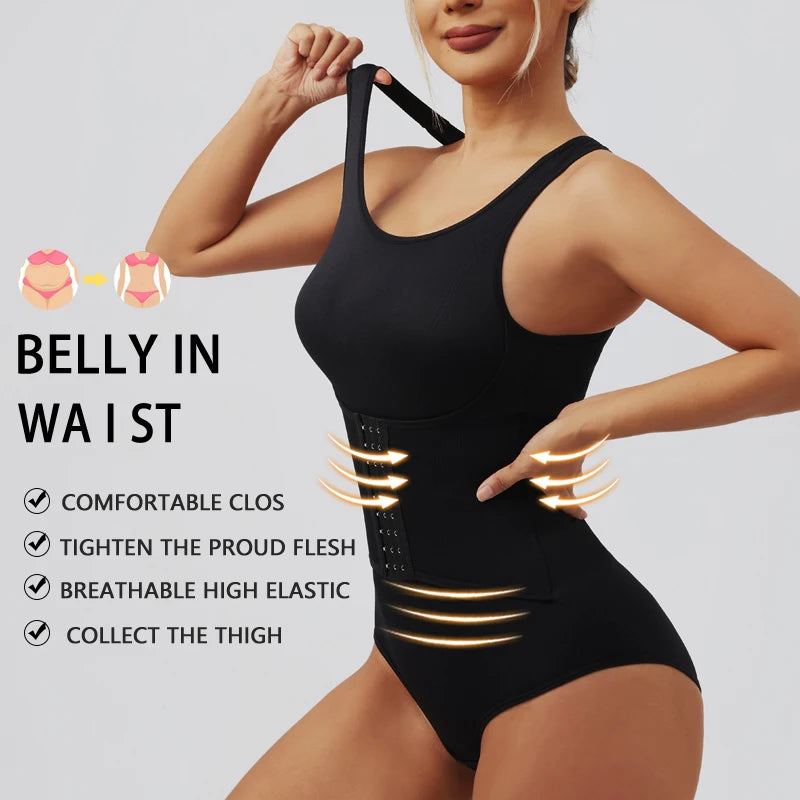 Women Bodysuit Shapewear with Zipper Belt Tummy Control Fajas Body Shaper Snap Crotch Waist Trainer Slimming Cincher Corset Tops