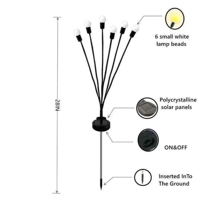 Outdoor Solar Pathway Light Waterproof 6/8/10 Heads Led Powered Swaying Firefly Lamp Star Burst Solar Firefly Garden Light