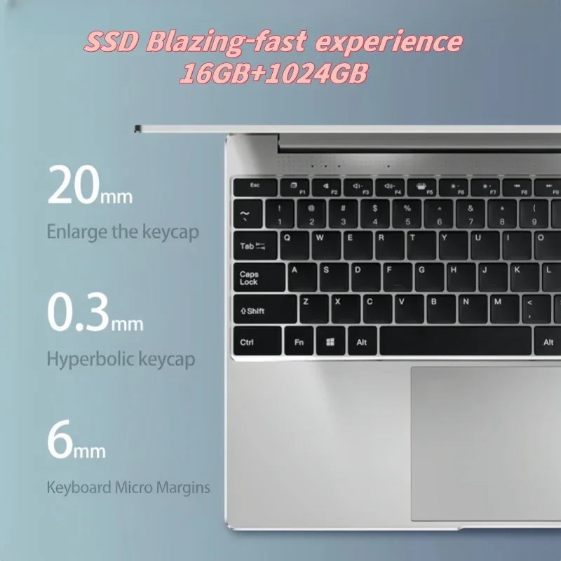 Ultra Thin Full HD Laptop Intel N3700 Processor 16GB Large RAM 2TB Big SSD Home Daily Leisure Study Computer
